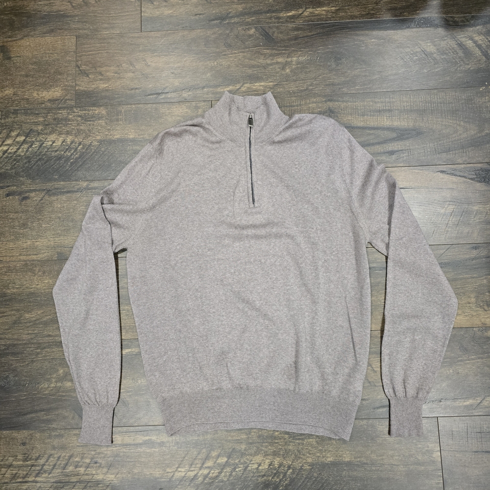 Canali Beige Quarter Zip Merino Wool Sweater for Men